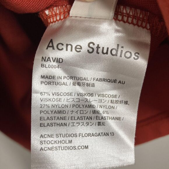 Acne Studios Shirt Mens Large Red NAVID Mock Neck Logo Collar Designer Tee - Picture 14 of 16